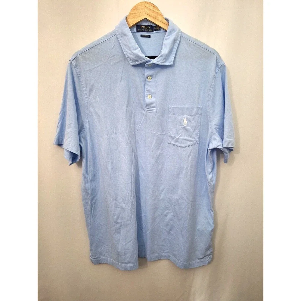 Polo Ralph Lauren Short Sleeve Polo Shirt Men's XL Pocket Light Blue Preppy Golf